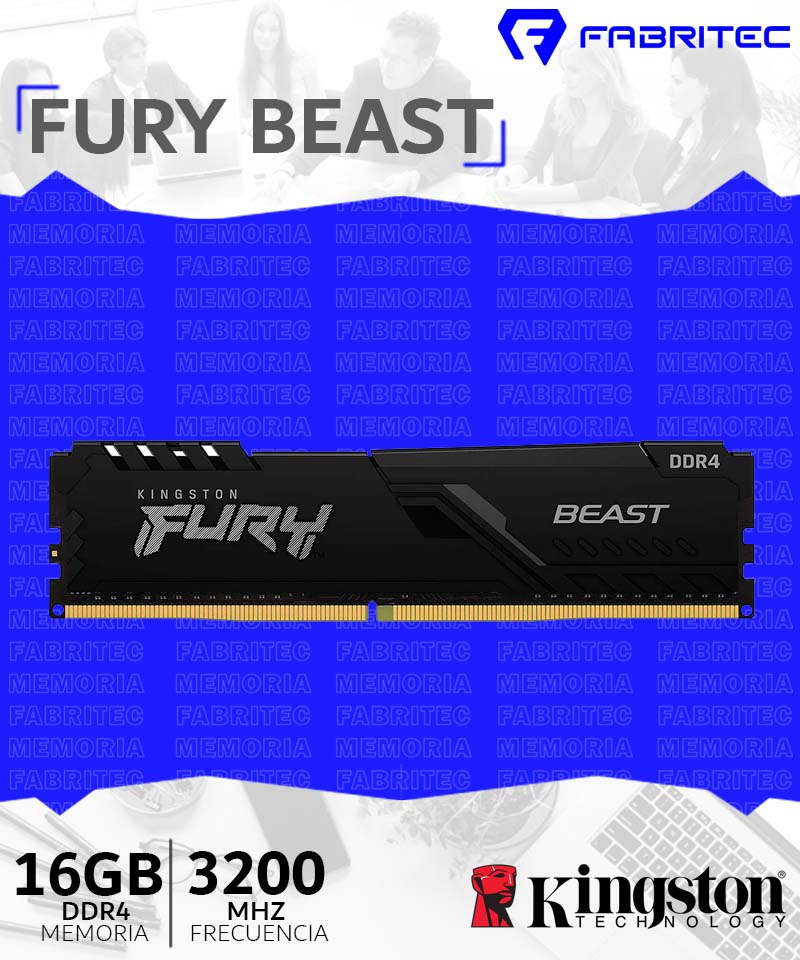 Оперативная память 16GB DDR4 3200MHz Kingston Fury Beast Black (KF432C16BB/16)