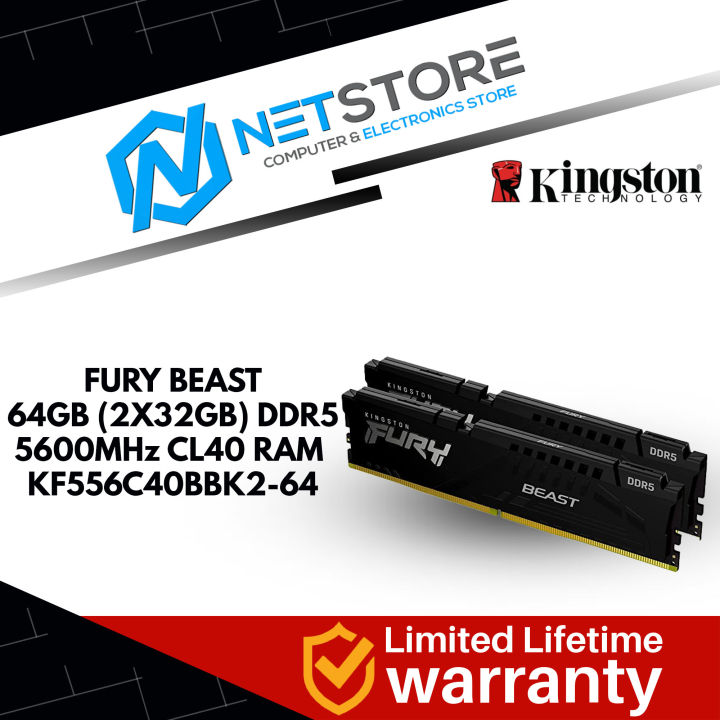 Оперативная память 32GB DDR5 5600MHz Kingston Fury Beast (KF556C40BBK2-32) (2x16GB KIT)
