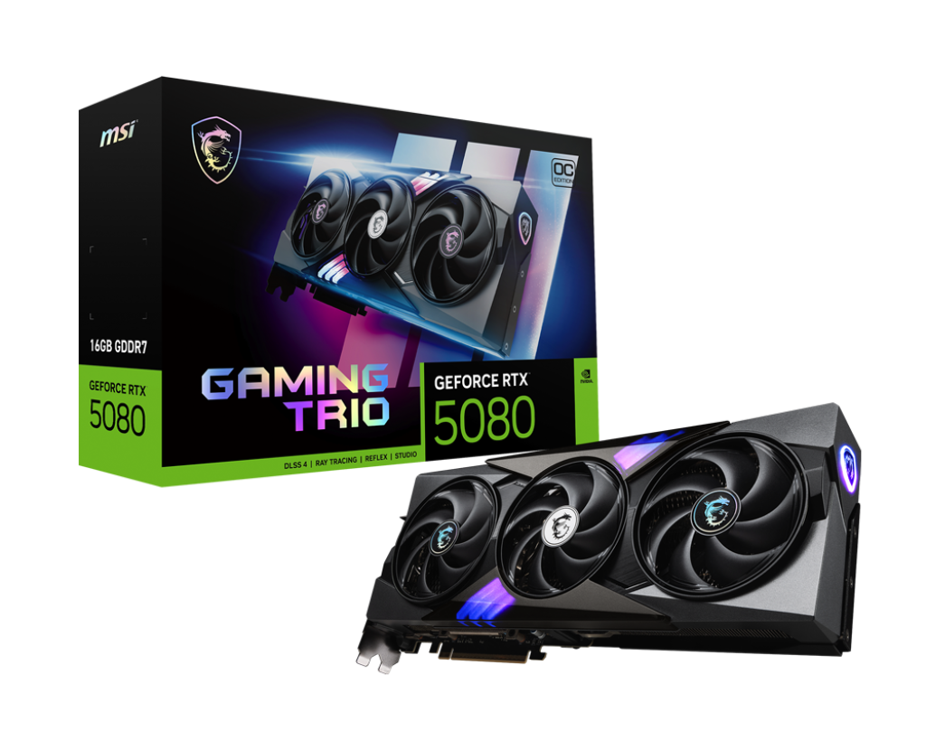 Видеокарта NVIDIA GeForce RTX 5080 MSI OC 16GB (RTX 5080 16G GAMING TRIO OC)