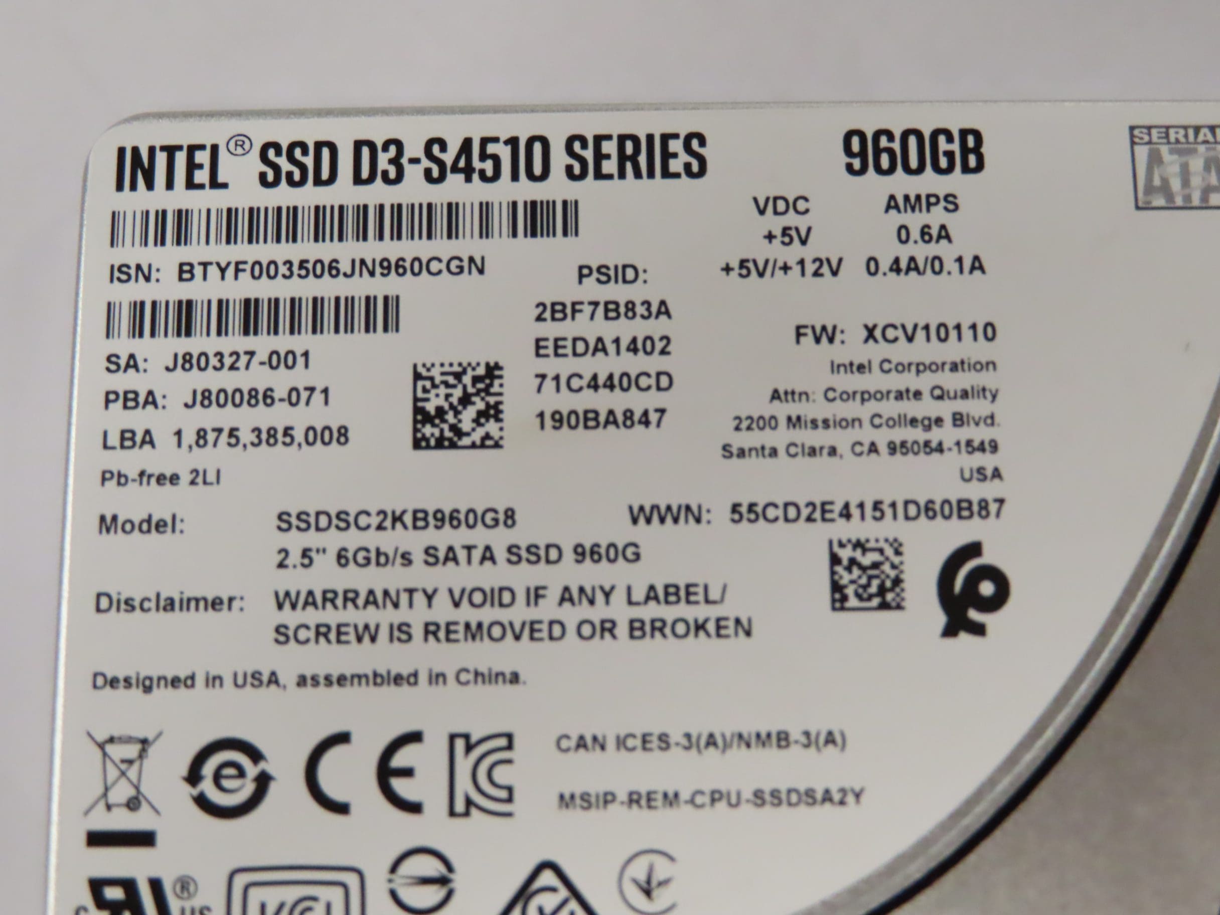 Накопитель SSD 960GB Intel D3-S4510 Series (SSDSC2KB960G8) OEM