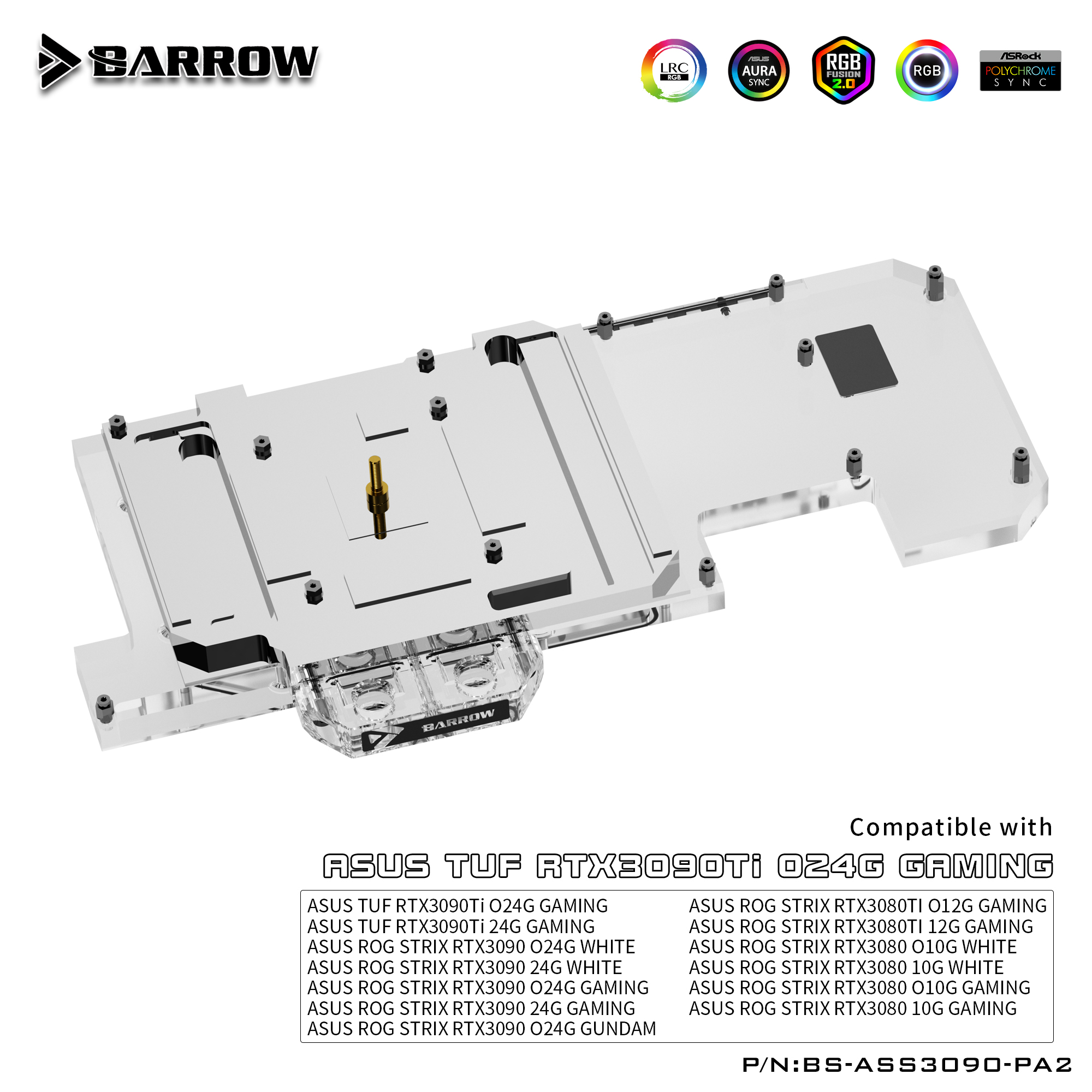 Водоблок для видеокарты Barrow BS-ASS3090-PA2 Backplate (BA2986)