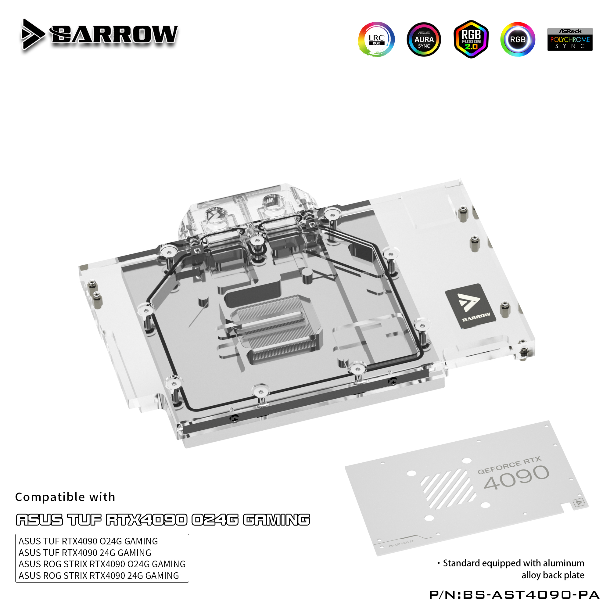 Водоблок для видеокарты Barrow BS-AST4090-PA Black (BA3116)