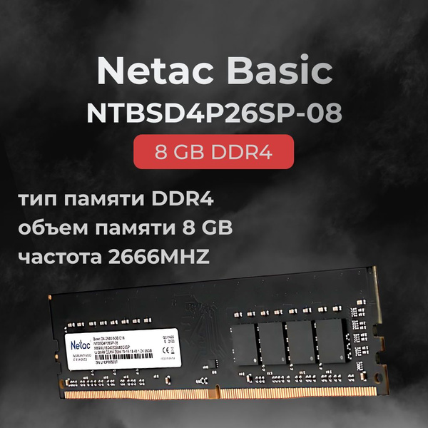 Оперативная память 8GB DDR4 2666MHz Netac (NTBSD4P26SP-08)