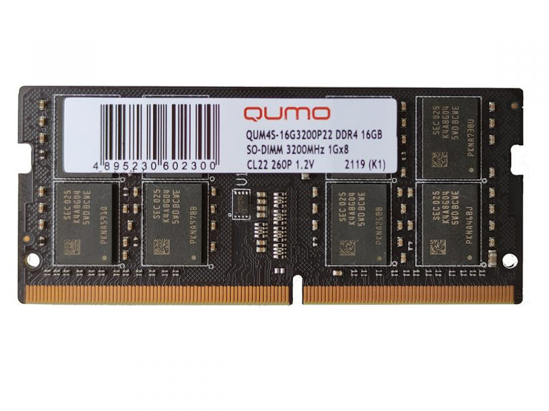 Оперативная память 8GB DDR4 3200MHz QUMO Intel only SO-DIMM (QUM4S-8G3200C22)